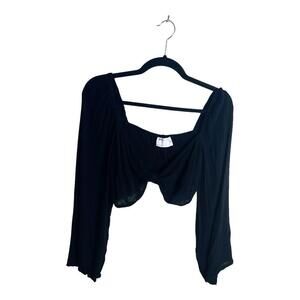 ASOS Women Blouse Size 8 Black Sheer Peasant Cottage Core Front Knot